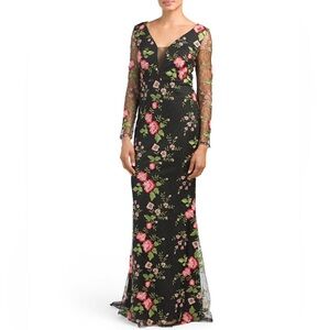 Lotus Threads V Neck Long Sleeve Floral Embroidered Gown
